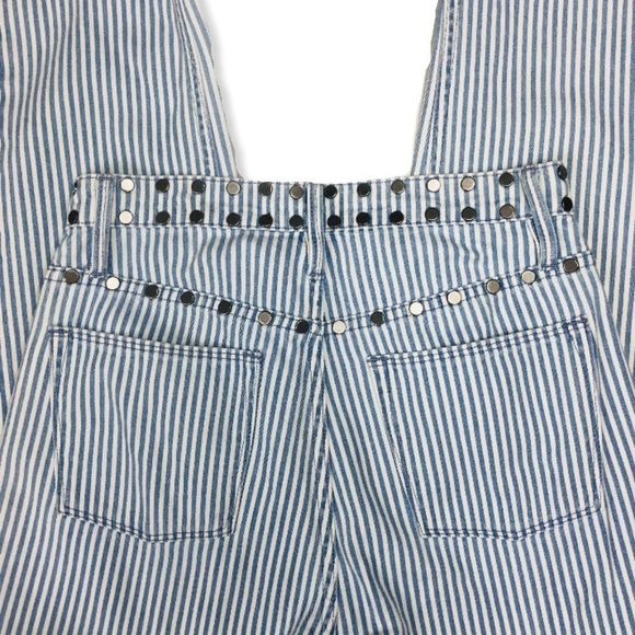 Juicy Couture High Rise White Blue Stripe Girlfriend Jeans with Studded Detail - Picture 6 of 14